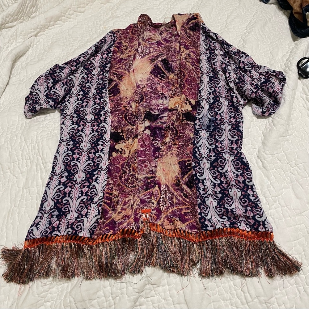 Purple paisley fringe cover up #59